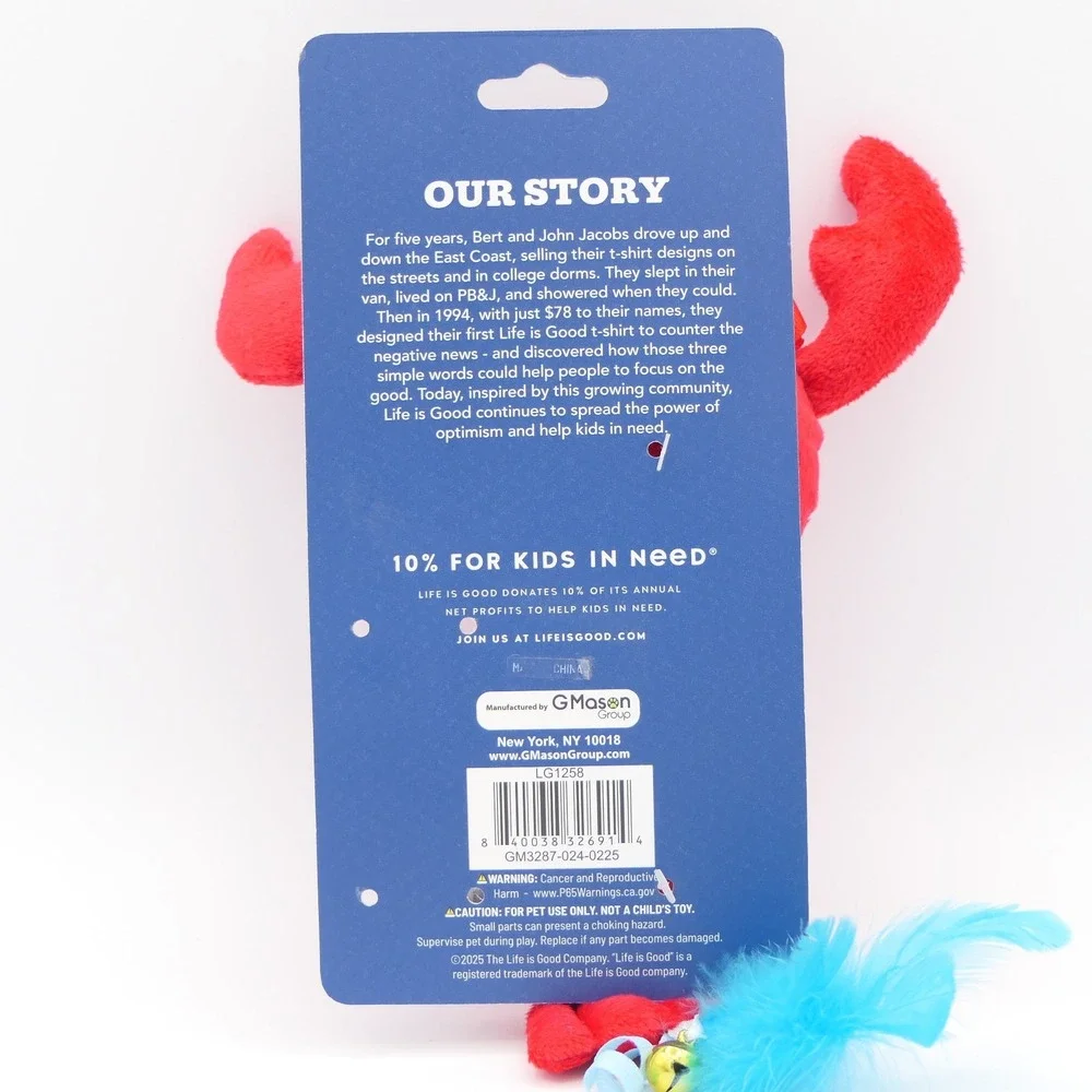 Life Is Good Lobster Plush Cat Toy w/ Feathers, Bell, Crinkle, Ribbon